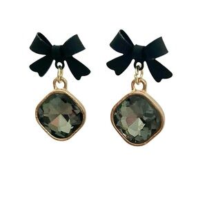Elegant Black and Gold Bow Earrings